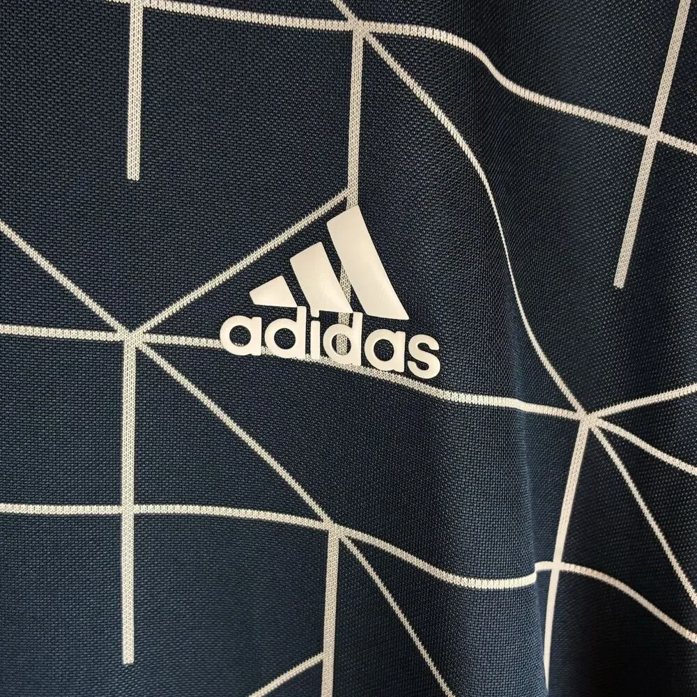 Adidas Performance Polo Shirt Mens Short Sleeve Navy Blue Geometric Size Large